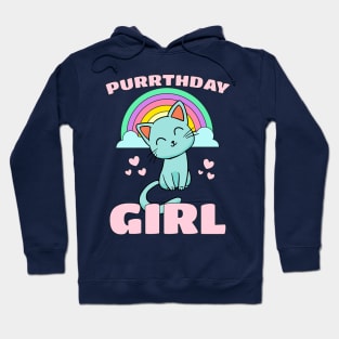 Purrthday Girl - Cute Kitty Cat Hearts & Rainbow Hoodie